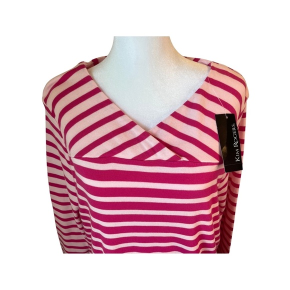 NWT Kim Rogers Stripes Fuchsia dark and Light pink and white Women blouse - Picture 4 of 9